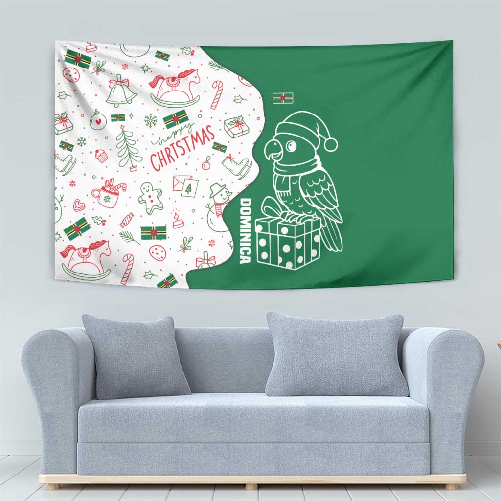 Dominica Christmas Tapestry with Parrot Gift Box and Festive Pattern Design - Wonder Print Shop