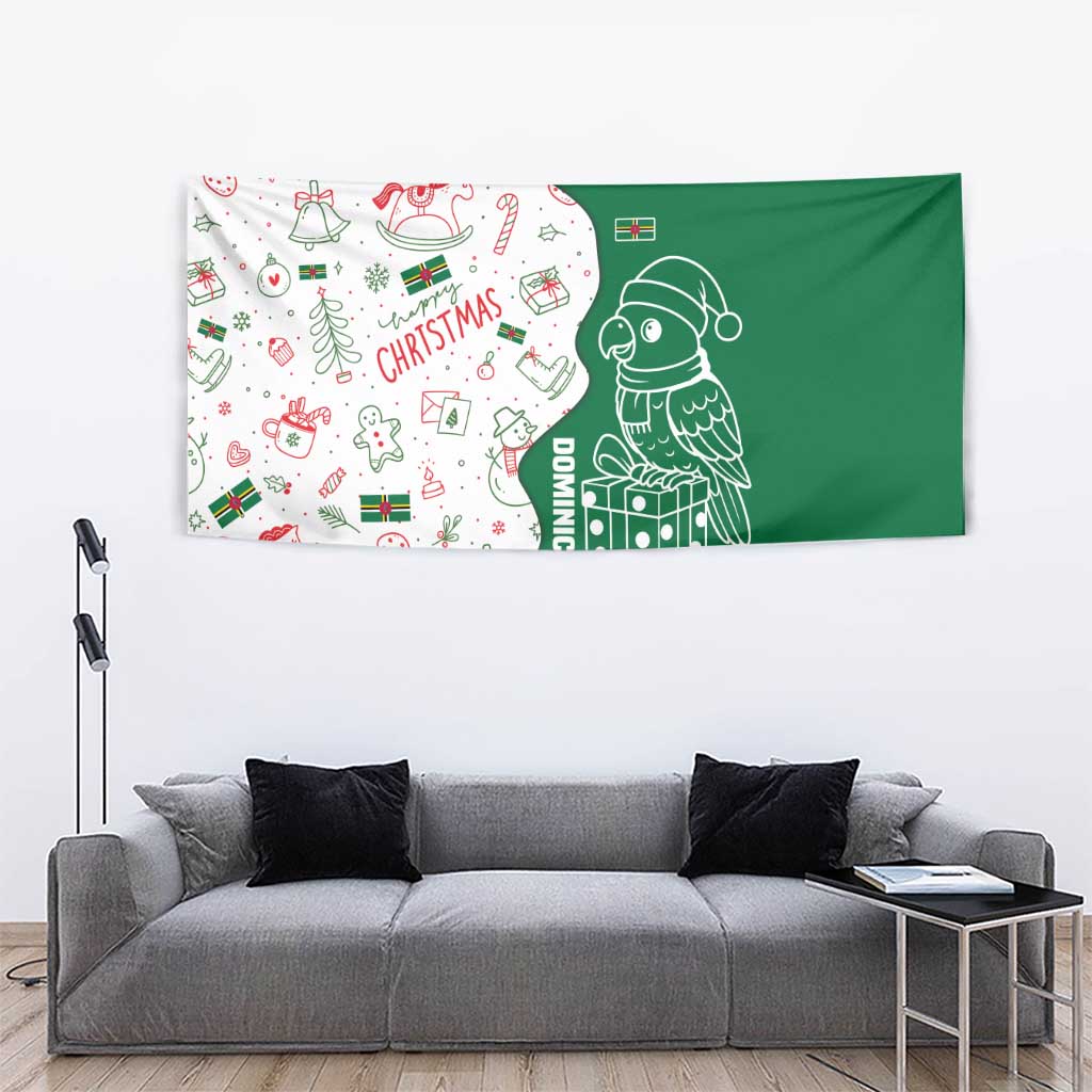 Dominica Christmas Tapestry with Parrot Gift Box and Festive Pattern Design - Wonder Print Shop