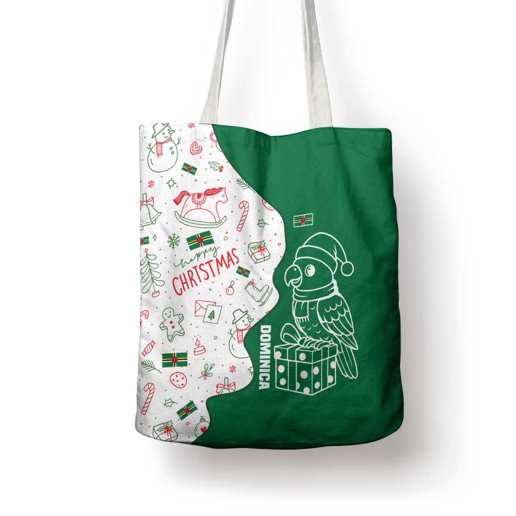 Dominica Christmas Tote Bag with Parrot Gift Box and Festive Pattern Design - Wonder Print Shop