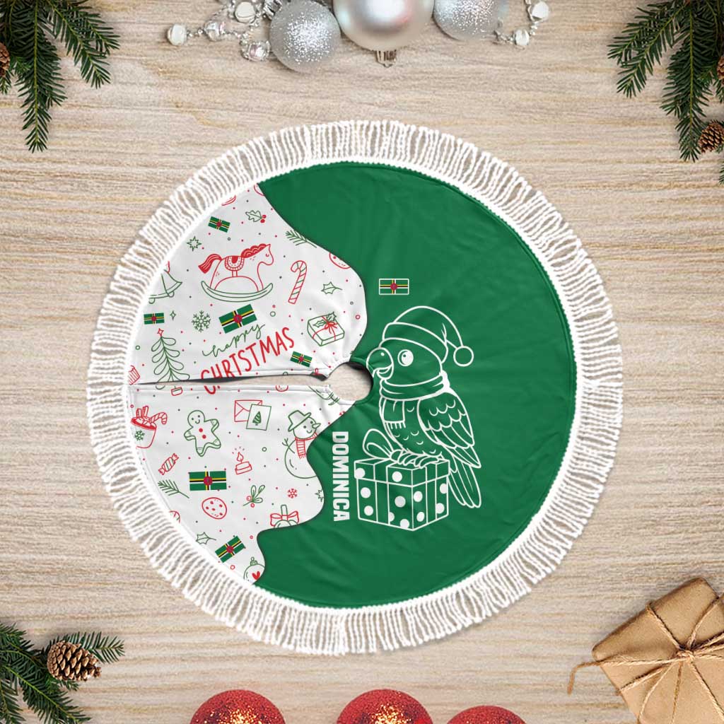 Dominica Christmas Tree Skirt with Parrot Gift Box and Festive Pattern Design - Wonder Print Shop