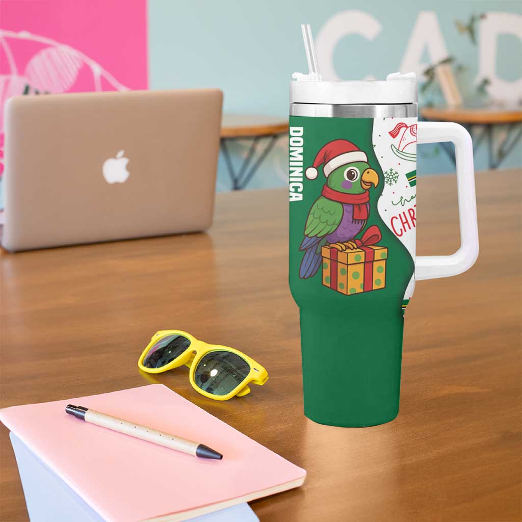 Dominica Christmas Tumbler With Handle with Parrot Gift Box and Festive Pattern Design - Wonder Print Shop