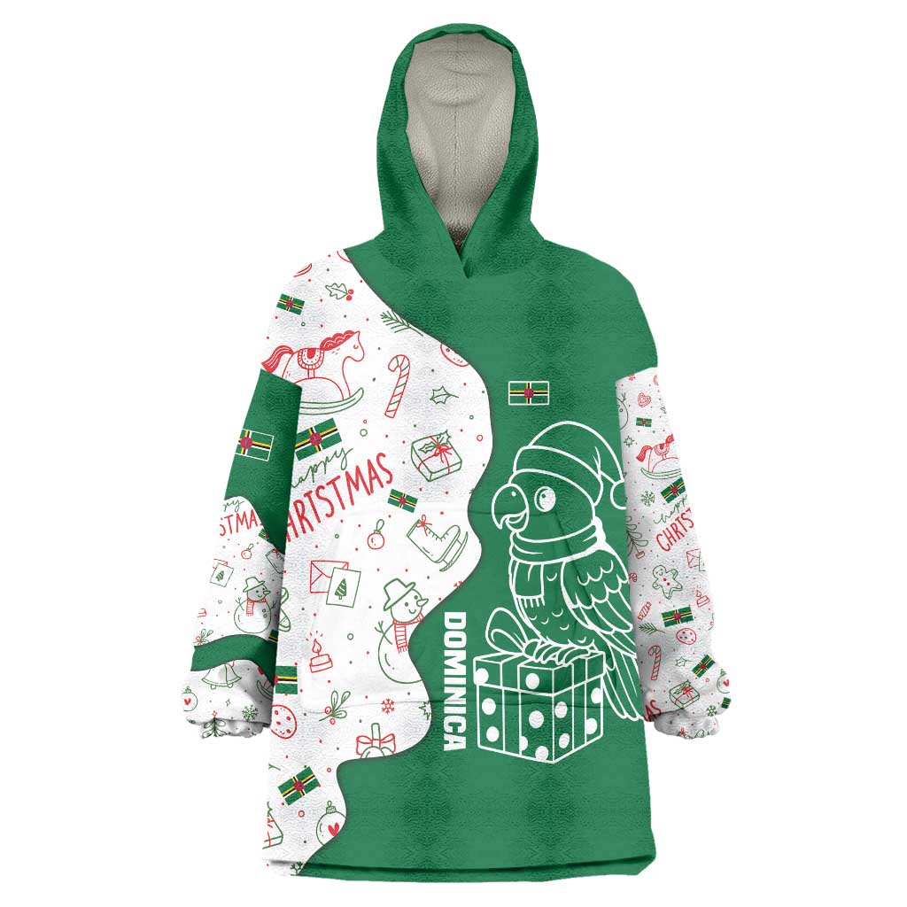 Dominica Christmas Wearable Blanket Hoodie with Parrot Gift Box and Festive Pattern Design - Wonder Print Shop