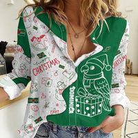 Dominica Christmas Women Casual Shirt with Parrot Gift Box and Festive Pattern Design - Wonder Print Shop