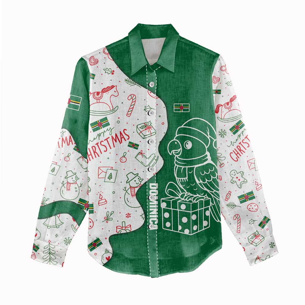 Dominica Christmas Women Casual Shirt with Parrot Gift Box and Festive Pattern Design - Wonder Print Shop