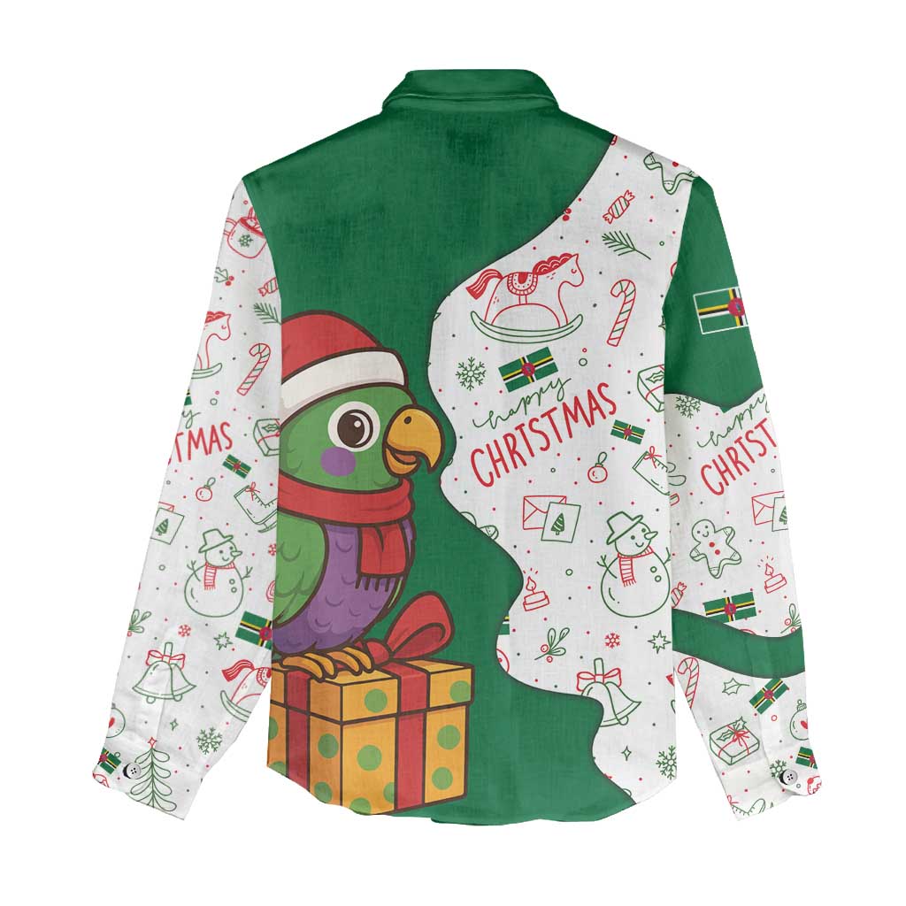Dominica Christmas Women Casual Shirt with Parrot Gift Box and Festive Pattern Design - Wonder Print Shop