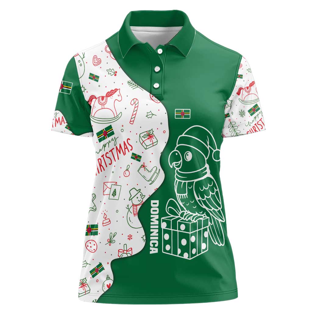 Dominica Christmas Women Polo Shirt with Parrot Gift Box and Festive Pattern Design - Wonder Print Shop