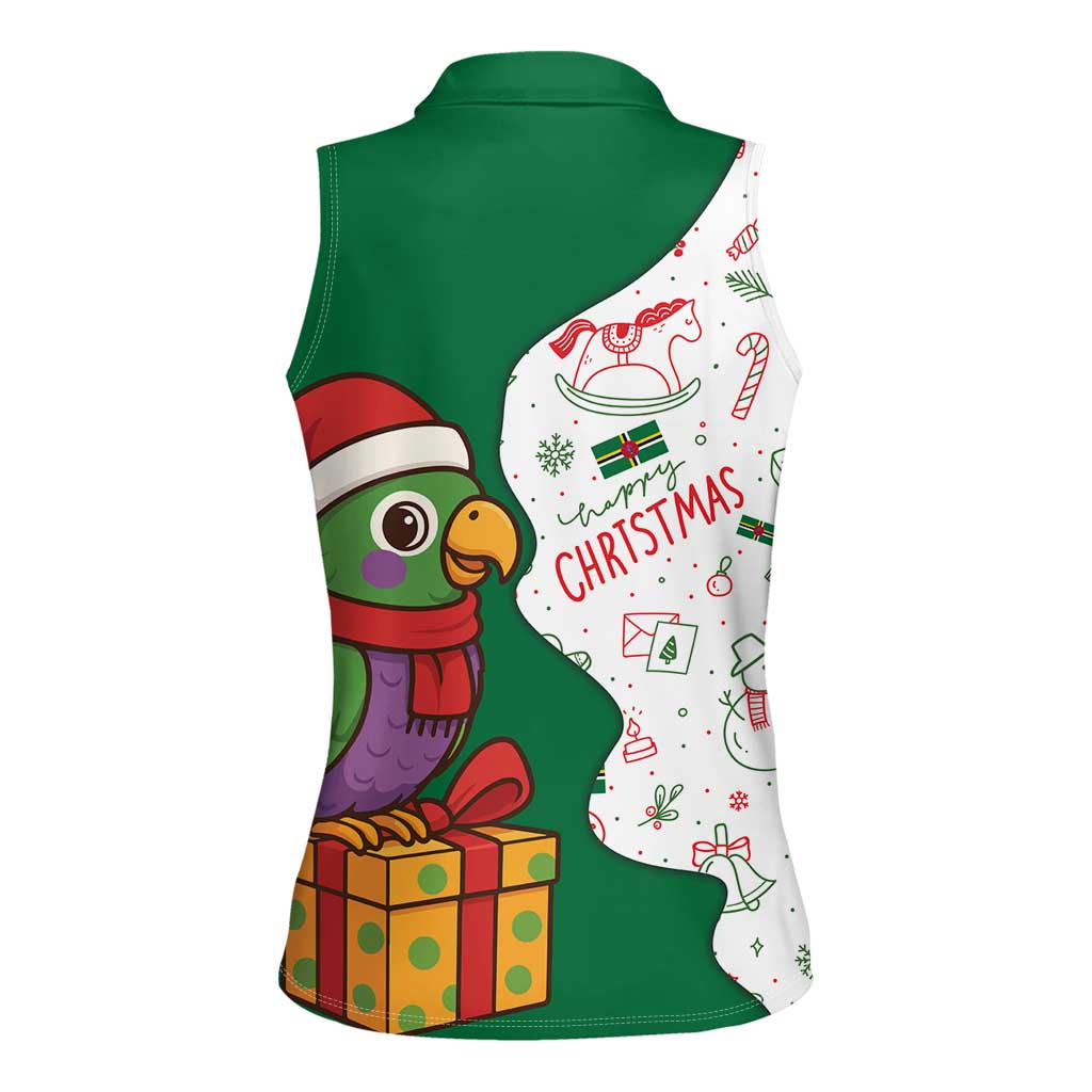 Dominica Christmas Women Sleeveless Polo Shirt with Parrot Gift Box and Festive Pattern Design - Wonder Print Shop