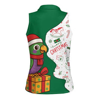 Dominica Christmas Women Sleeveless Polo Shirt with Parrot Gift Box and Festive Pattern Design - Wonder Print Shop