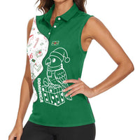 Dominica Christmas Women Sleeveless Polo Shirt with Parrot Gift Box and Festive Pattern Design - Wonder Print Shop