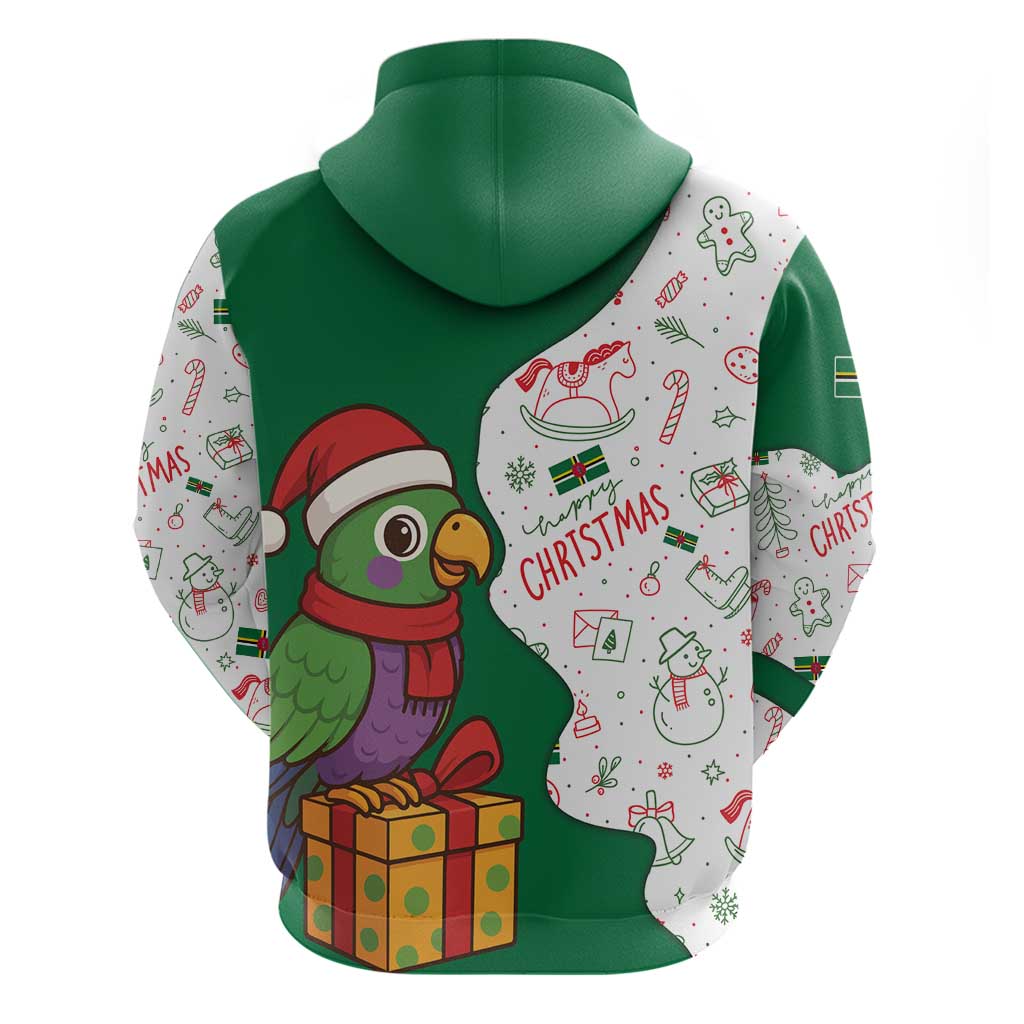 Dominica Christmas Zip Hoodie with Parrot Gift Box and Festive Pattern Design - Wonder Print Shop