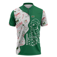 Dominica Christmas Zipper Polo Shirt with Parrot Gift Box and Festive Pattern Design - Wonder Print Shop