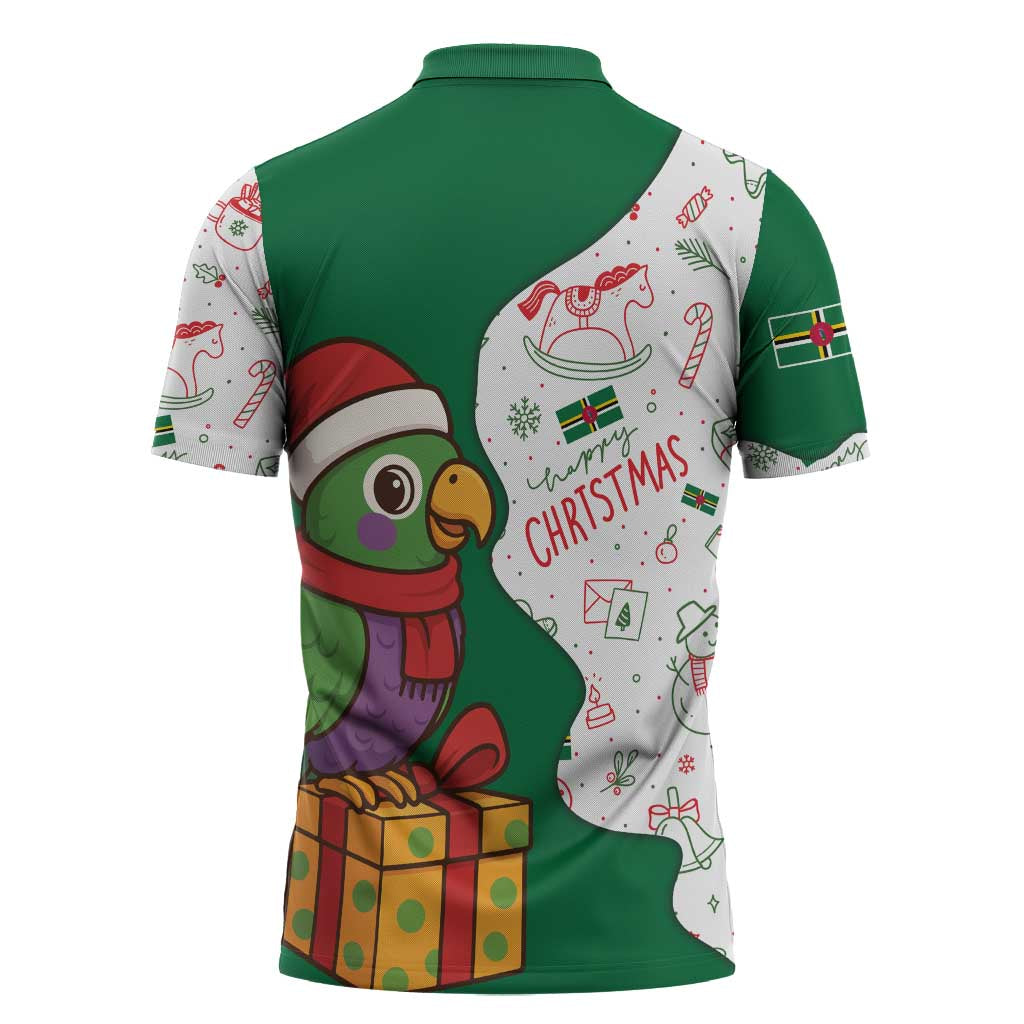 Dominica Christmas Zipper Polo Shirt with Parrot Gift Box and Festive Pattern Design - Wonder Print Shop
