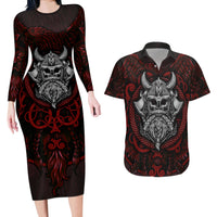Blood Of Viking Warrior Couples Matching Long Sleeve Bodycon Dress and Hawaiian Shirt - Wonder Print Shop