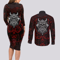 Blood Of Viking Warrior Couples Matching Long Sleeve Bodycon Dress and Long Sleeve Button Shirts - Wonder Print Shop