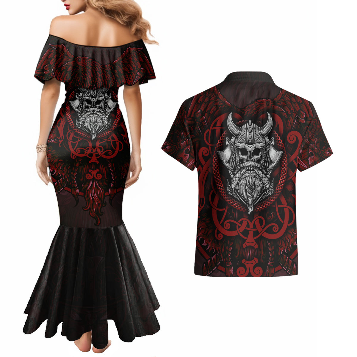 Blood Of Viking Warrior Couples Matching Mermaid Dress and Hawaiian Shirt - Wonder Print Shop
