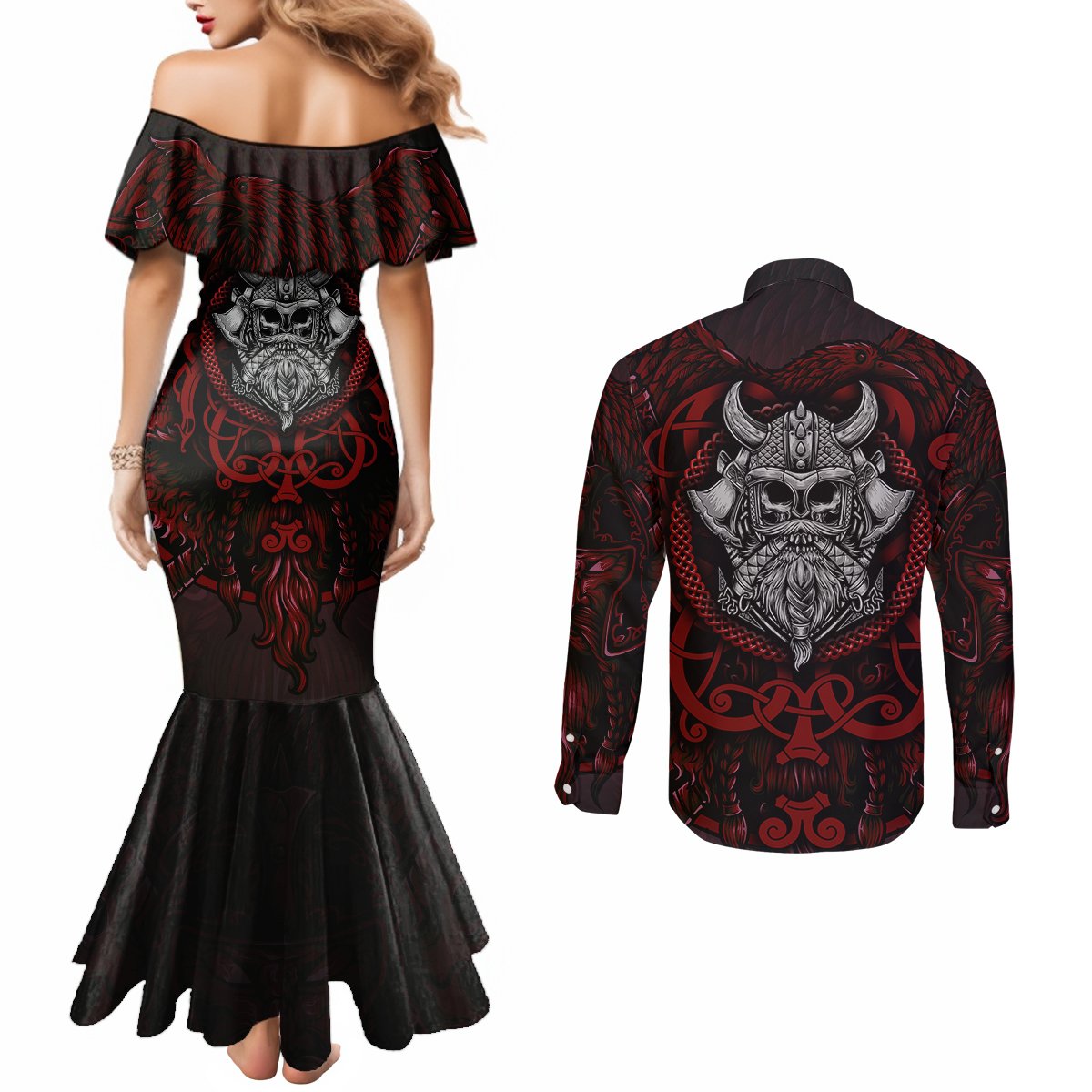 blood-of-viking-warrior-couples-matching-mermaid-dress-and-long-sleeve-button-shirts