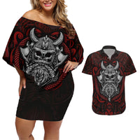 Blood Of Viking Warrior Couples Matching Off Shoulder Short Dress and Hawaiian Shirt - Wonder Print Shop