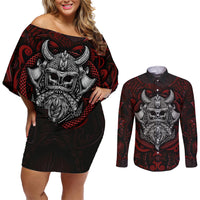 Blood Of Viking Warrior Couples Matching Off Shoulder Short Dress and Long Sleeve Button Shirts - Wonder Print Shop