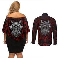 Blood Of Viking Warrior Couples Matching Off Shoulder Short Dress and Long Sleeve Button Shirts - Wonder Print Shop