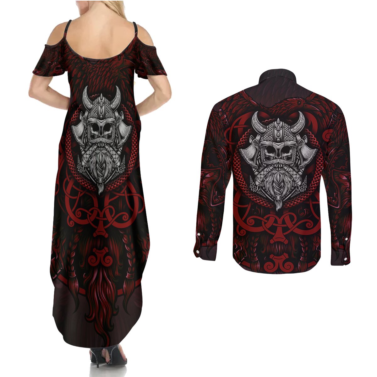 Blood Of Viking Warrior Couples Matching Summer Maxi Dress and Long Sleeve Button Shirts - Wonder Print Shop