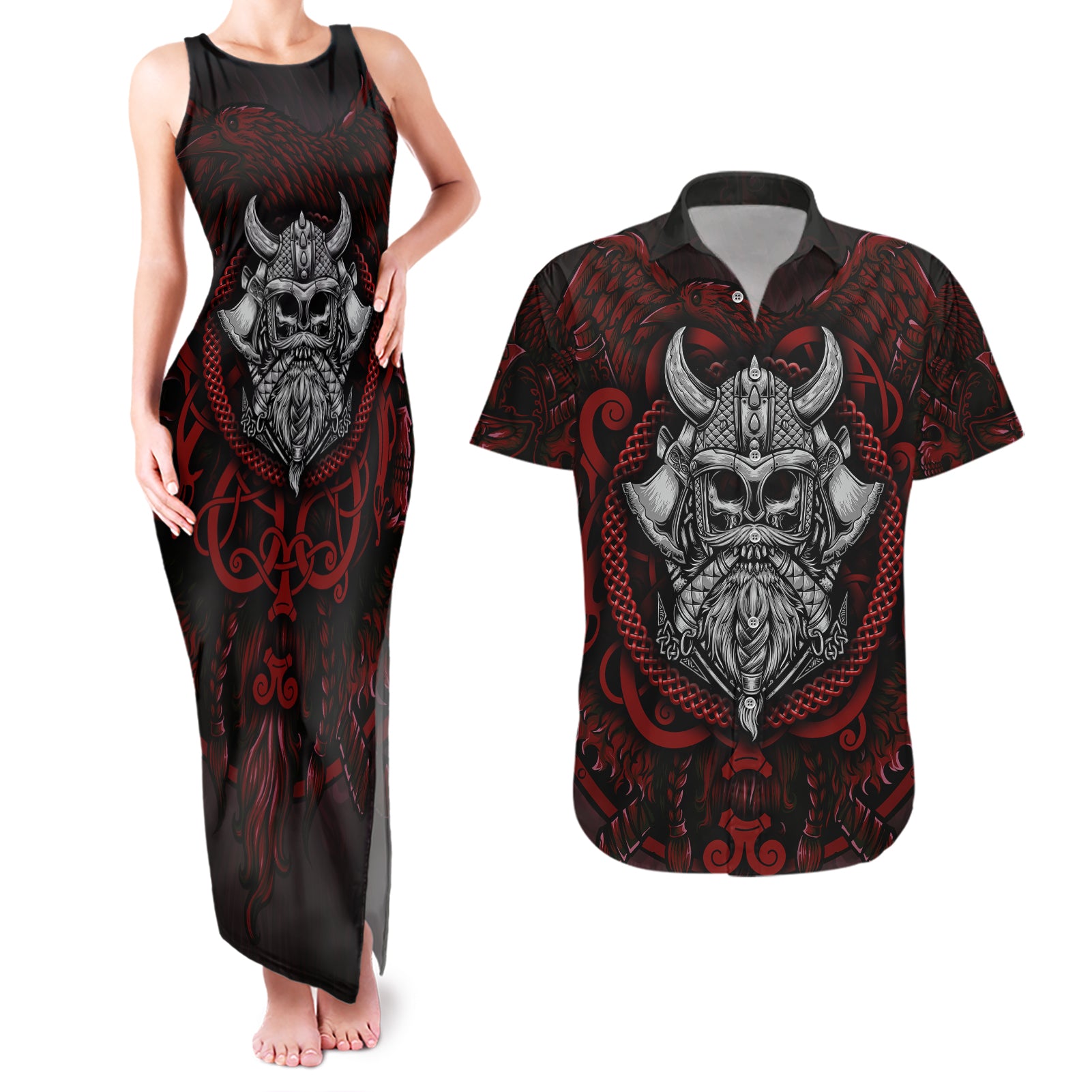 Blood Of Viking Warrior Couples Matching Tank Maxi Dress and Hawaiian Shirt - Wonder Print Shop