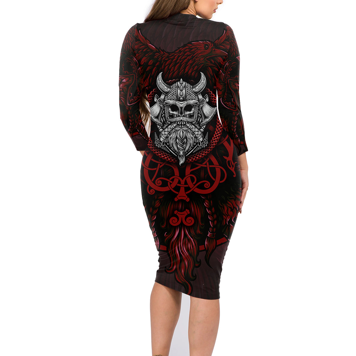 Blood Of Viking Warrior Family Matching Long Sleeve Bodycon Dress and Hawaiian Shirt - Wonder Print Shop
