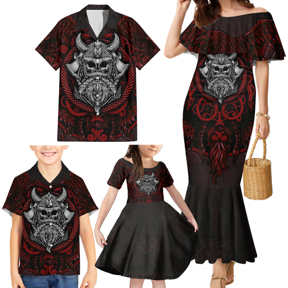 Blood Of Viking Warrior Family Matching Mermaid Dress and Hawaiian Shirt - Wonder Print Shop