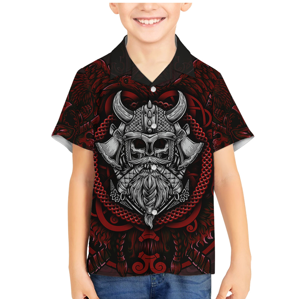 Blood Of Viking Warrior Family Matching Mermaid Dress and Hawaiian Shirt - Wonder Print Shop