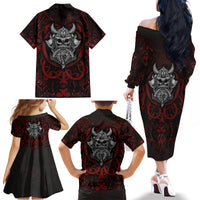 Blood Of Viking Warrior Family Matching Off Shoulder Long Sleeve Dress and Hawaiian Shirt - Wonder Print Shop