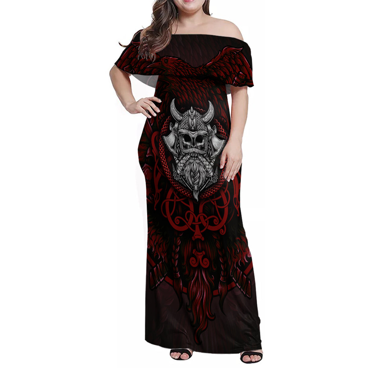 Blood Of Viking Warrior Family Matching Off Shoulder Maxi Dress and Hawaiian Shirt - Wonder Print Shop