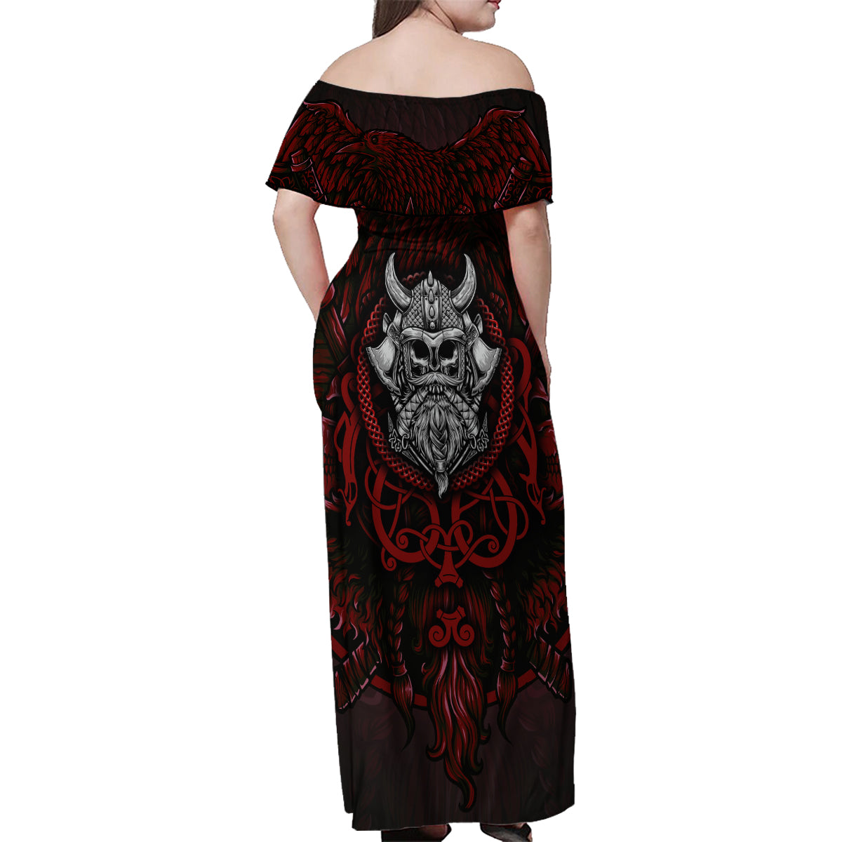 Blood Of Viking Warrior Family Matching Off Shoulder Maxi Dress and Hawaiian Shirt - Wonder Print Shop
