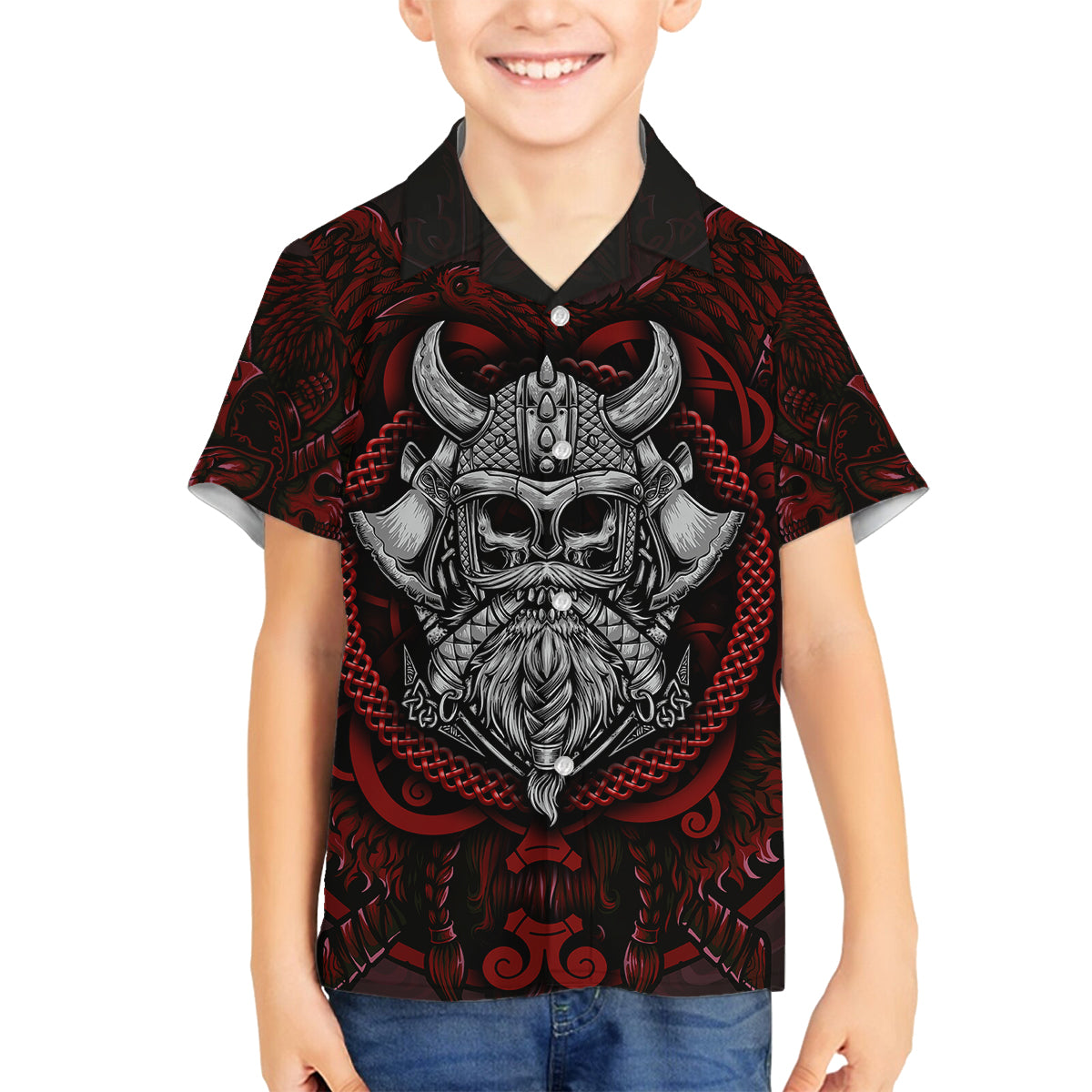 Blood Of Viking Warrior Family Matching Off Shoulder Maxi Dress and Hawaiian Shirt - Wonder Print Shop