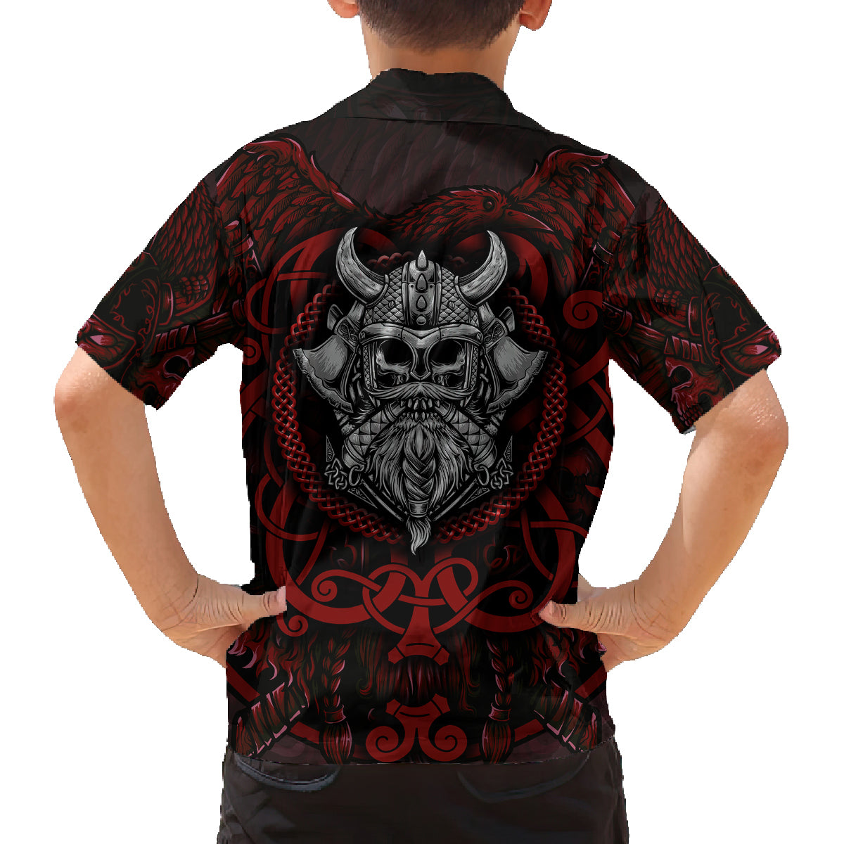 Blood Of Viking Warrior Family Matching Off Shoulder Short Dress and Hawaiian Shirt - Wonder Print Shop