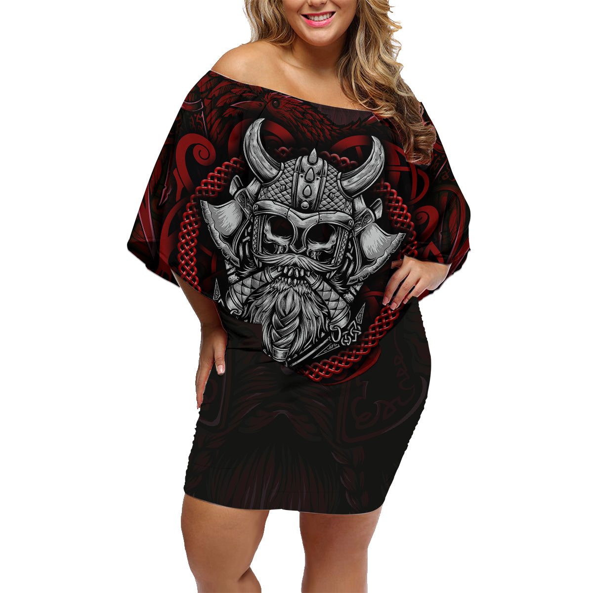 Blood Of Viking Warrior Family Matching Off Shoulder Short Dress and Hawaiian Shirt - Wonder Print Shop