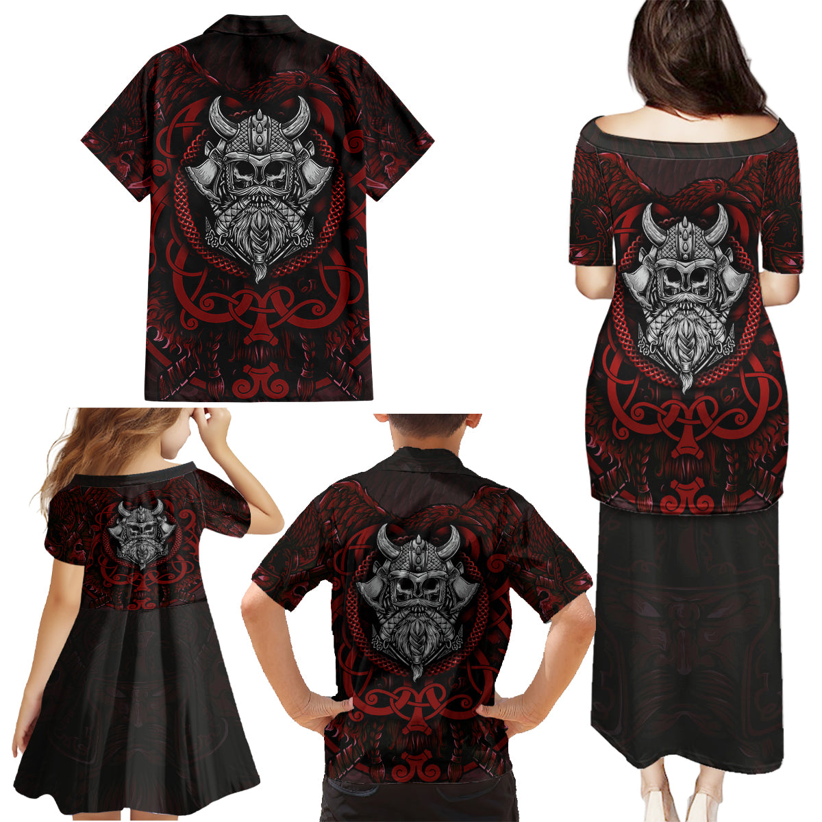 Blood Of Viking Warrior Family Matching Puletasi Dress and Hawaiian Shirt - Wonder Print Shop