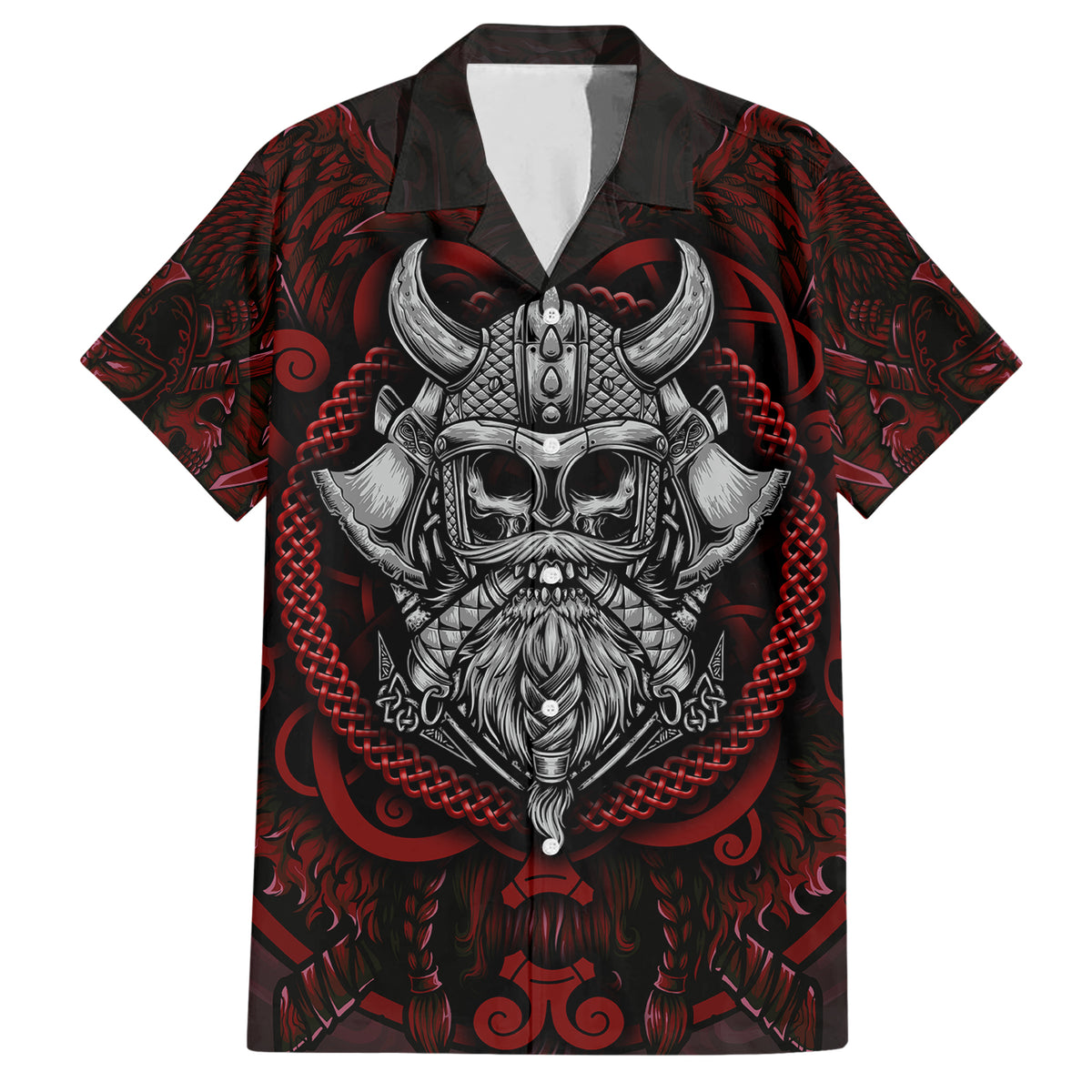 Blood Of Viking Warrior Family Matching Short Sleeve Bodycon Dress and Hawaiian Shirt - Wonder Print Shop