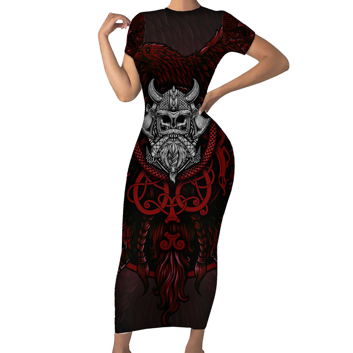 Blood Of Viking Warrior Family Matching Short Sleeve Bodycon Dress and Hawaiian Shirt - Wonder Print Shop