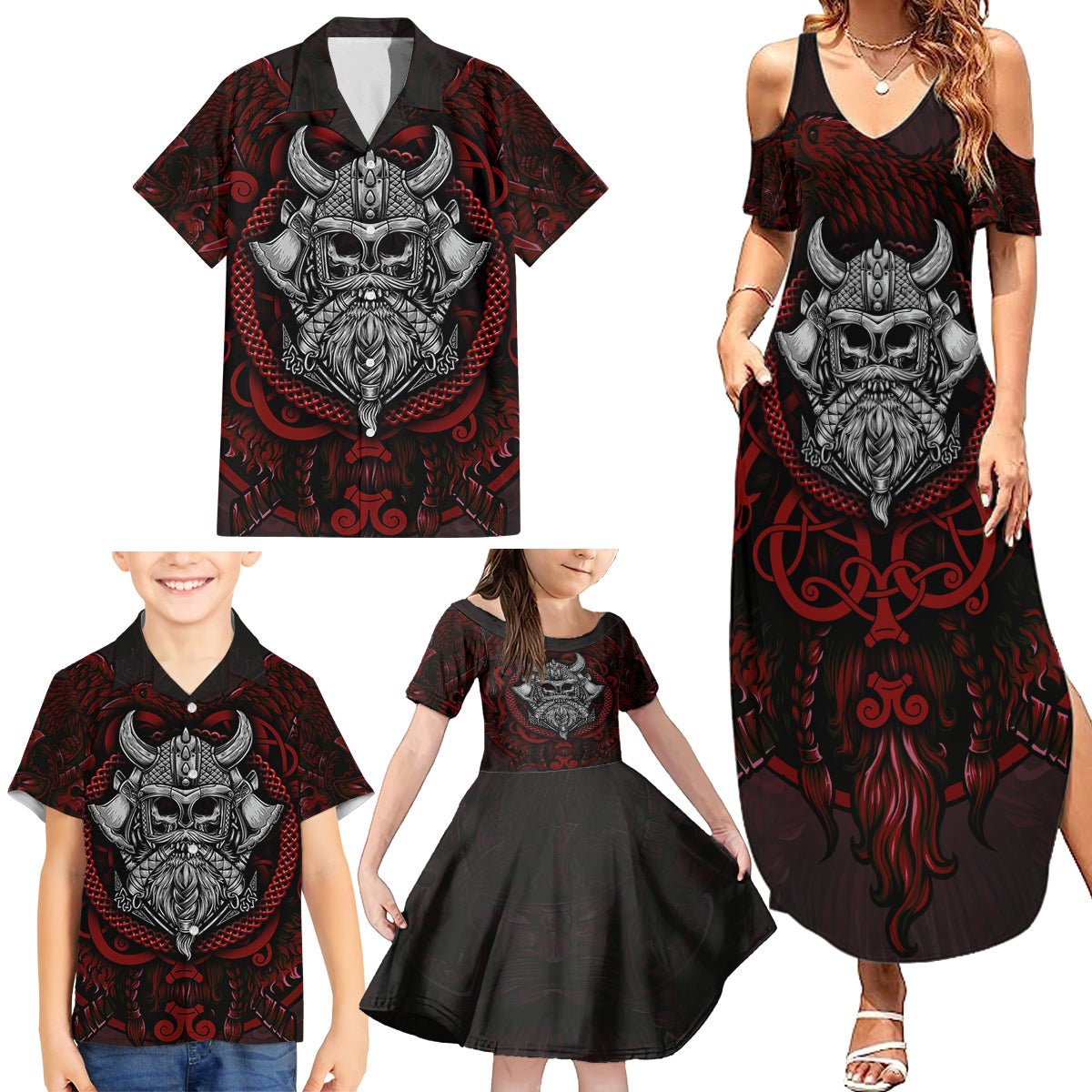 Blood Of Viking Warrior Family Matching Summer Maxi Dress and Hawaiian Shirt - Wonder Print Shop