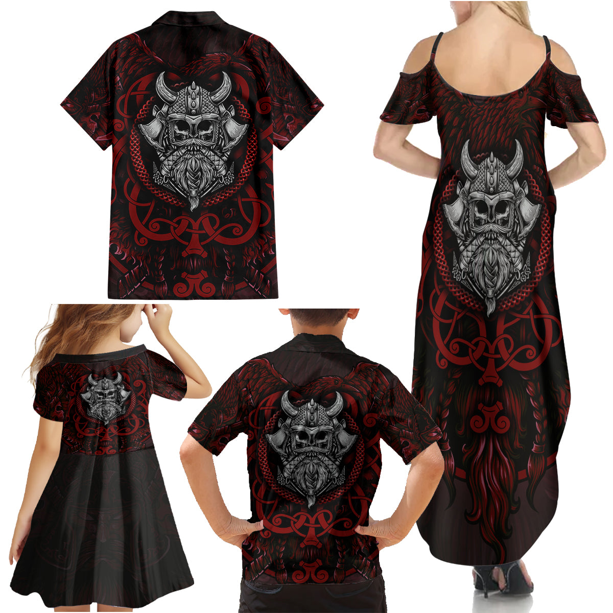 Blood Of Viking Warrior Family Matching Summer Maxi Dress and Hawaiian Shirt - Wonder Print Shop