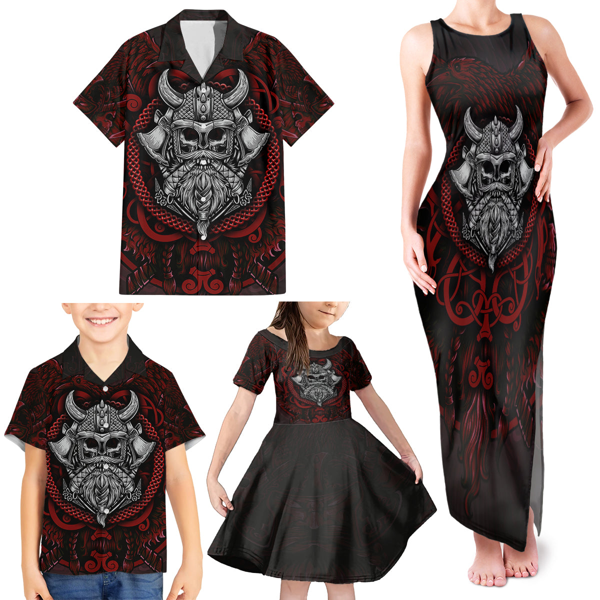 Blood Of Viking Warrior Family Matching Tank Maxi Dress and Hawaiian Shirt - Wonder Print Shop