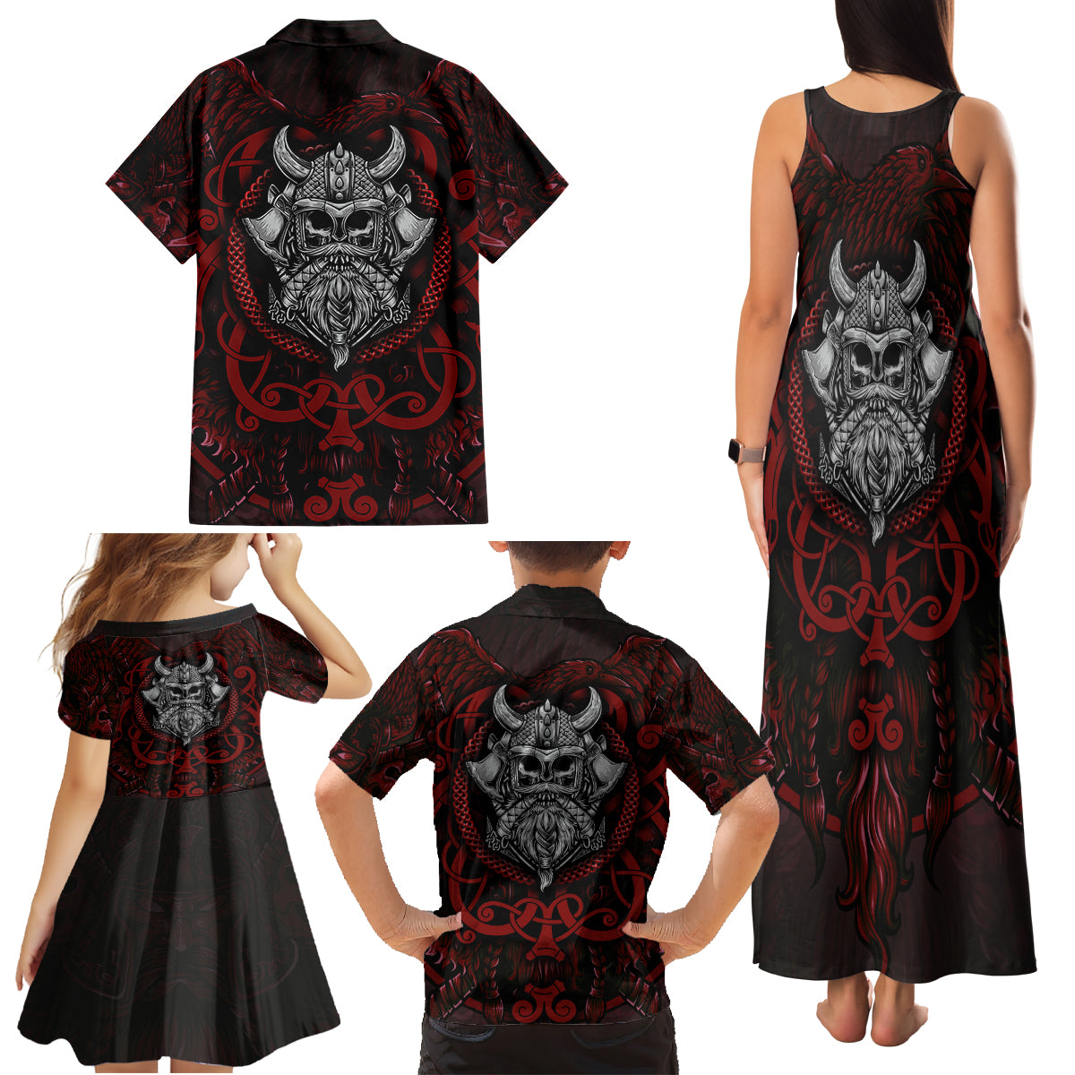 Blood Of Viking Warrior Family Matching Tank Maxi Dress and Hawaiian Shirt - Wonder Print Shop