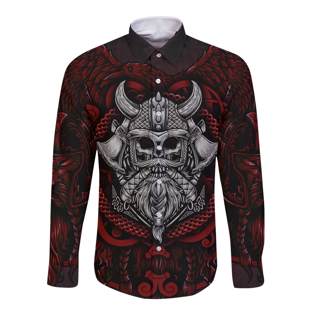 Blood Of Viking Warrior Long Sleeve Button Shirt - Wonder Print Shop