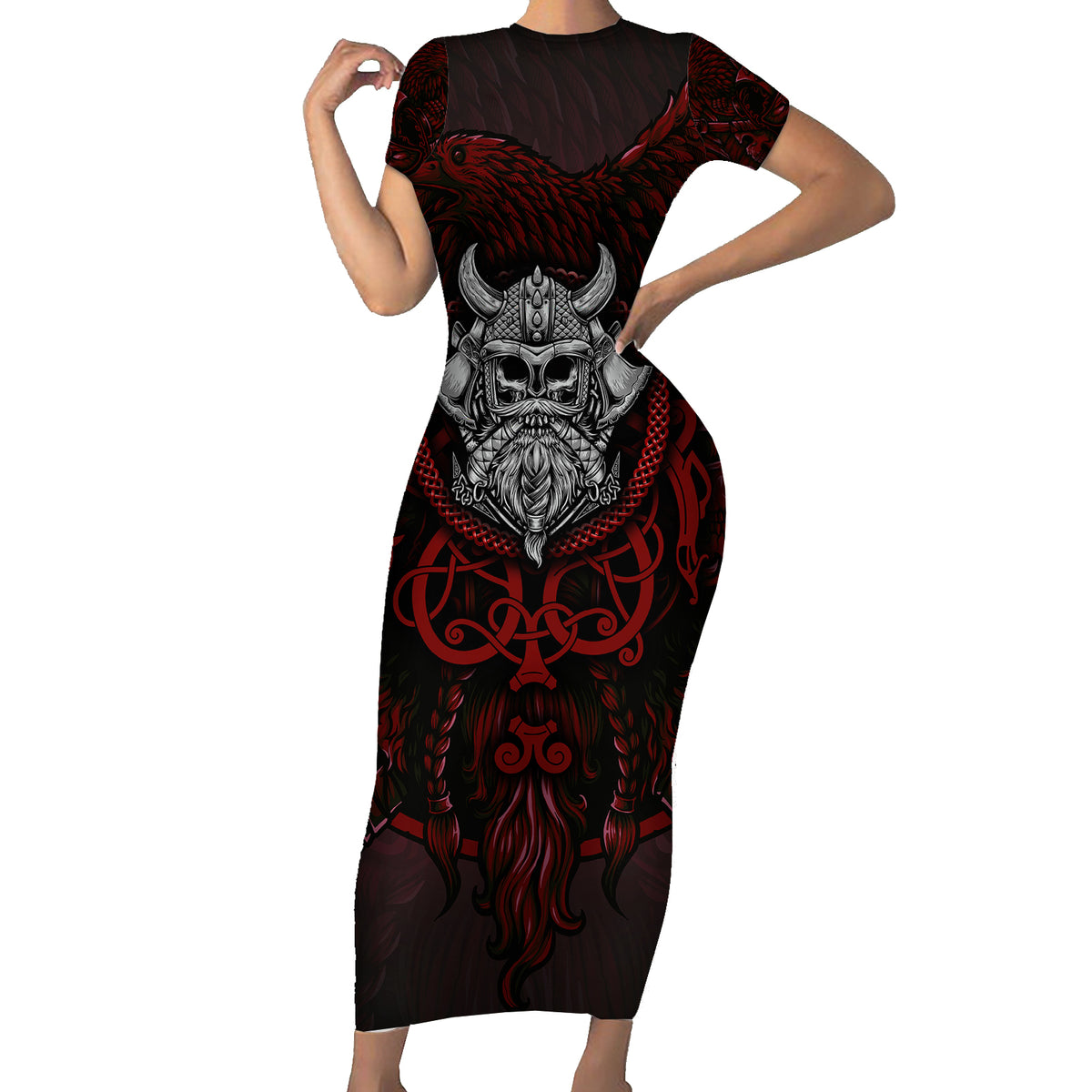 Blood Of Viking Warrior Short Sleeve Bodycon Dress - Wonder Print Shop