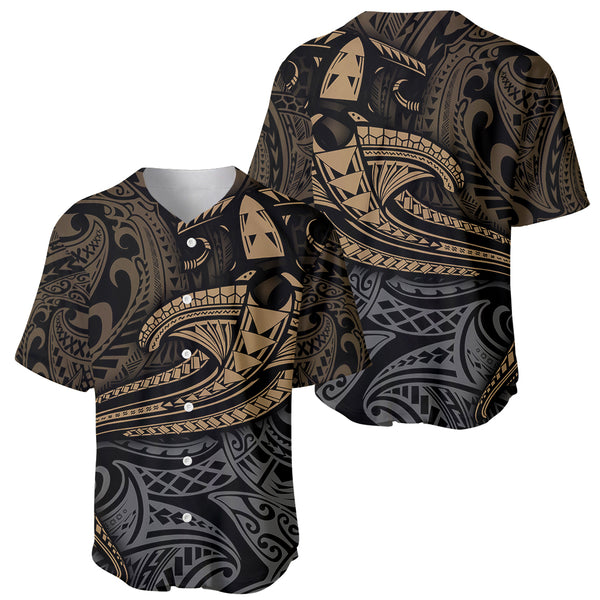 Polynesian Baseball Jersey Hawaiian Warrior and Aloha Girl With Hammerhead Shark Tattoos Green LT6 main image 0