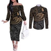 polynesian-couples-matching-off-the-shoulder-long-sleeve-dress-and-long-sleeve-button-shirts-hammerhead-shark-tribal-pattern