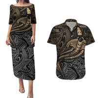 Polynesian Couples Matching Puletasi Dress and Hawaiian Shirt Hammerhead Shark Tribal Pattern - Wonder Print Shop