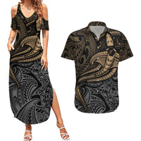 Polynesian Couples Matching Summer Maxi Dress and Hawaiian Shirt Hammerhead Shark Tribal Pattern - Wonder Print Shop