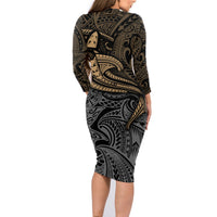 Polynesian Family Matching Long Sleeve Bodycon Dress and Hawaiian Shirt Hammerhead Shark Tribal Pattern - Wonder Print Shop