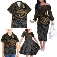 Polynesian Family Matching Off Shoulder Long Sleeve Dress and Hawaiian Shirt Hammerhead Shark Tribal Pattern - Wonder Print Shop