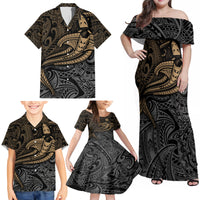 Polynesian Family Matching Off Shoulder Maxi Dress and Hawaiian Shirt Hammerhead Shark Tribal Pattern - Wonder Print Shop